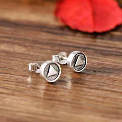 Mens Women 925 Sterling Silver  Flat Round Triangle Stud Earrings A4067 • $13.99