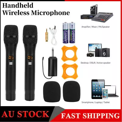 2X Wireless Microphone Handheld Cordless UHF Dynamic Mic System Karaoke Receiver • $42.99