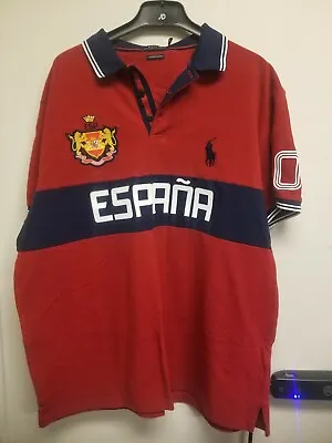 Polo Ralph Lauren ESPANA Spain Red Navy Blue Mens XXL Rugby 710752430001 • $69.99