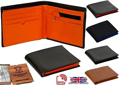 Mens Leather Wallet RFID Handmade 11 Card Holder ID Window Gift Box Personalised • £29.99