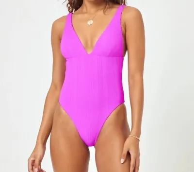 L* SPACE Katniss One Piece Swimsuit Size Small Cia Purple Ribbed Thick Straps • $79.11