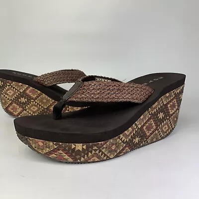 $19.95 • Buy Roper Western Aztec Women’s Size 6 Flip Flop Wrapped Wedge Heel Sandal Brown EUC