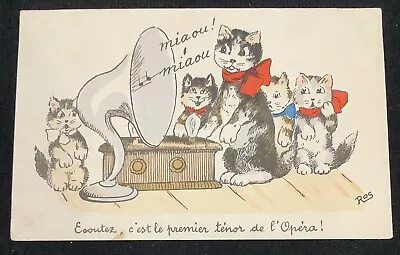 Vintage Cats Kittens Listening To Victrola Postcard Antique • $4.25