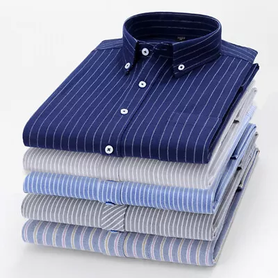 Mens Dress Shirts Long Sleeves Formal Business Oxford Cotton Pocket Casual Shirt • $18