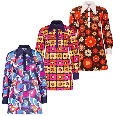 £44.50 • Buy NEW RETRO MOD 60s 70s Long Sleeve Polo Collar DRESS Daydream MC1000 Sizes 8 - 20