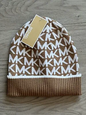 Michael Kors Mk Logo Knit Beanie Hat - Camel/cream - One Size - Nwt • $19.99