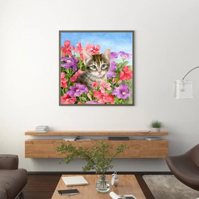$12.31 • Buy 5D DIY Diamond Painting Kits Full Round Drill Cat In Flower Mosaic (A26)