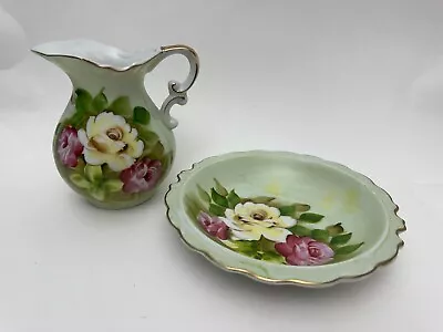 Vintage Porcelain Pitcher And Bowl Wash Basin 2set Roses Norcrest Japan L-320 • £18.49