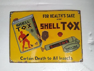 Vintage Old Original Porcelain Enamel Sign Shell Tox Death Of Insects Collcetibl • $1179.03