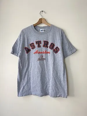 Vintage Houston Astros MLB Spellout Logo Grey Tee Shirt - Large • $24