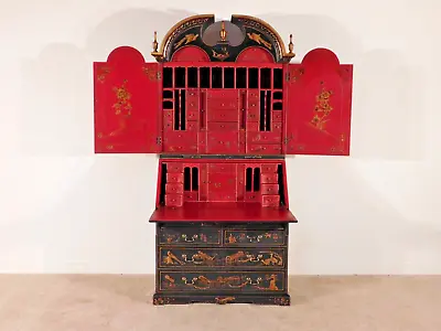 ANTIQUE Reproduction Chippendale Chinoiserie Paint Decorated Secretary Bookcase • $3150