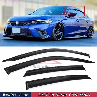 For 2022-2024 Honda Civic Sedan Black Trim Smoked Tinted Window Visor Rain Guard • $44.99