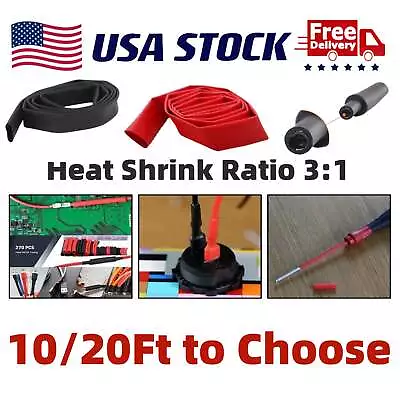 Marine Grade 3:1 Heat Shrink Tubing Black/Red Wire Insulation Cable Sleeve Wrap • $15.89