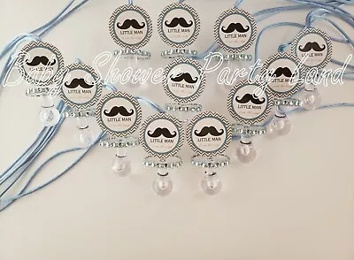 Little Man Pacifier Necklaces It's A Boy Mustache Baby Shower Favors Games Decor • $14.99