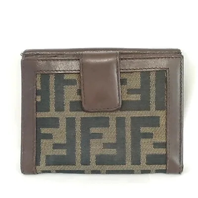 FENDI Zucca Vintage Bifold Wallet Purse Canvas Leather Brown　Authentic • $99