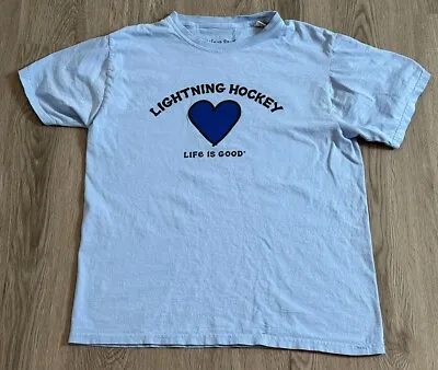 Life Is Good Vintage Shirt Women’s Small Blue Lightning Hockey Tee Shirt T-shirt • £18.52