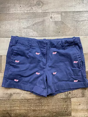 Vineyard Vines Girls Blue Pink Logo Chino Classic Casual Stretch Shorts Size 14 • $8.46