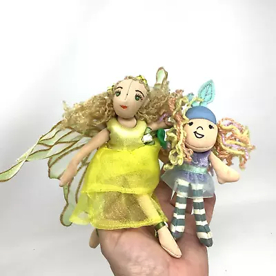 2 Mini Finger Puppets Folkmanis Flower Fairy And Manhattan Toy Green Plush Doll • $14.95