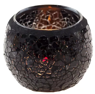 Crackle Votive Candle Tealight Holder - Opalescent Glass - Black • £9.99