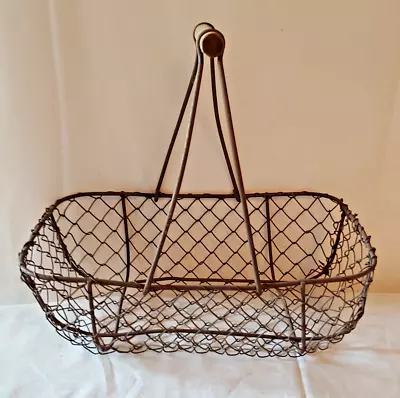 Wire Basket With Handle French Egg Holder Farm Cottage Distressed Wire Primative • $11.99