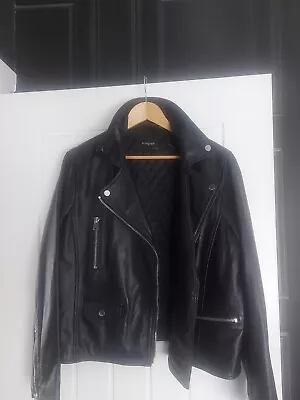Ladies Black Leather Jacket Autograph Marks And Spencer Size 18 • £72