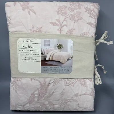 3pc Nicole Miller Artelier Pink FULL QUEEN Duvet Cover Sham Set Matelasse • $134.99