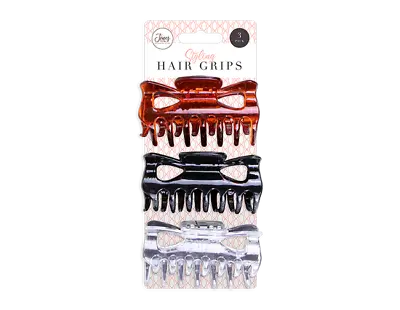 3x Plastic Hair Grips Claw Clips Black Brown Clear Jaw Clips Women Accessories • £5.99