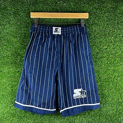 Vintage 90’s Starter Brand Pin Stripe Blue & White Cotton Shorts • $59.95