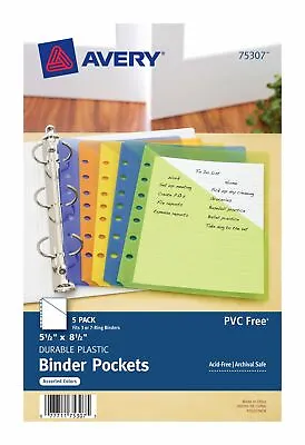 Avery Mini Binder Pockets Assorted Colors Fits 3-Ring And 7-Ring Binders • $5.47