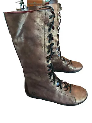 VTG Born Shoes Leather Boots Women's Size 6 Front Laces Up Zip On Side W9396 • $59
