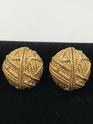 Vintage Givenchy Rope Textured Button Pierced Earrings Large Gold Tone Signed • $8