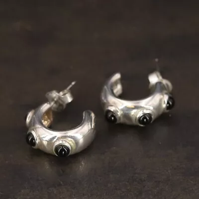 VTG Sterling Silver - ESPO SIG Cabochon Cluster J-Hoop Post Earrings - 6g • $4.25