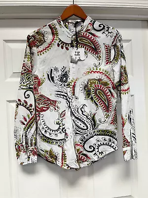 F. K Made In Italy Paisley Print Nehru Collar Cotton Button Down Shirt Sz M NWT • $50