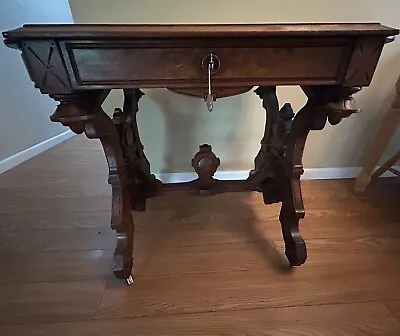 Antique Walnut Leather-Top Library Table • $850