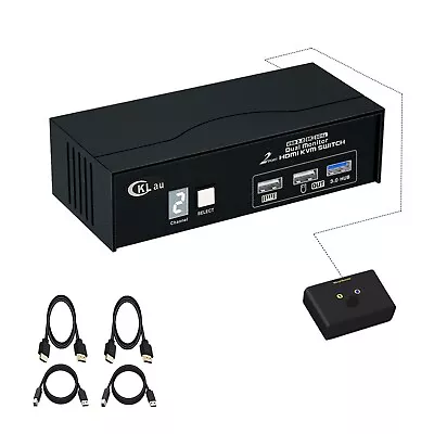 8K@60Hz 4K@144Hz Dual Monitor KVM Switch 2 Port USB 3.0 HDMI 2 Monitors Cables • $59.99