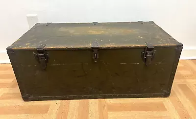 Vintage Military FOOT LOCKER Wood Trunk Chest Storage Green Box Army US Wwii 40s • $89.99