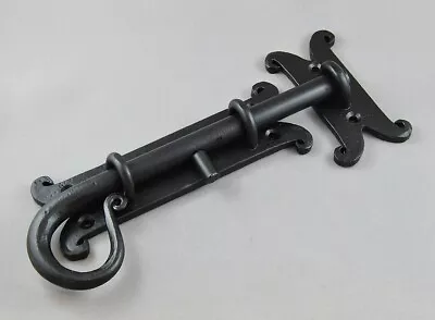 SLIDE BOLT-GATE LATCH-BLACK WROUGHT IRON-HEAVY DUTY-barn Garage Shed Door-hand • $36.50