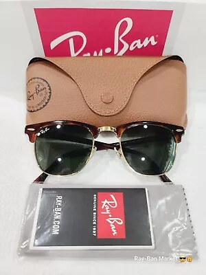 😎👍 Ray-Ban Clubmaster Sunglasses Tortoise Frame Green Lens RB3016 EXCELLENT • $43