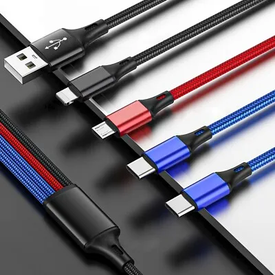 4 In 1 Multi USB Fast Charging Cable Fast Charger Cord For IPhone/Type-C/Micro • £3.57