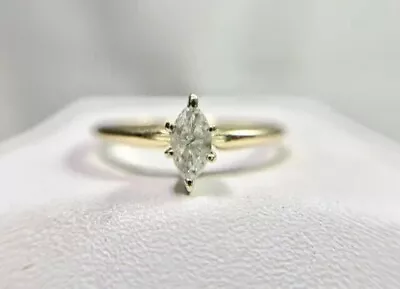 1.00CT Marquise Cut Real Moissanite Daily Wear Ring 14k Yellow Gold Plated • $98.52