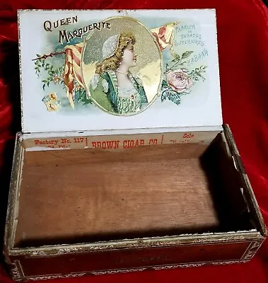 1898 Queen Marguerite Of Italy Wood Habana Cigar Box Tax Stamp Litho Margherita  • $181.99