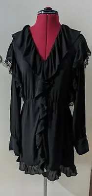 £18.99 • Buy Zara Black Ruffled Dress With Lace Appliqué Size S