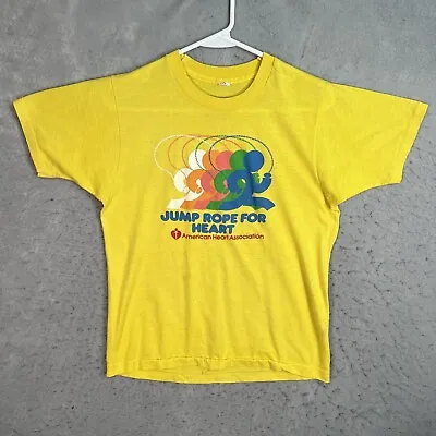 Vintage 80s Jump Rope For Heart American Heart T Shirt Adult Medium Yellow Mens • $34.99