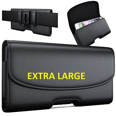 XL LEATHER RUGGED Cell Phone Belt Holder Holster Case With Clip Carrying Pouch • $9.98