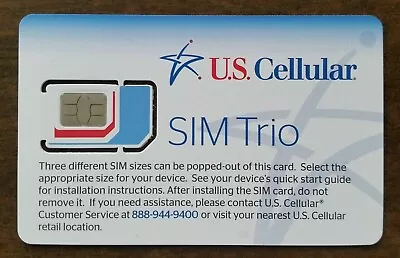 U.s. Cellular Triple Sim Card  3 In 1  Mini 2ff • Micro 3ff • Nano 4ff Gsm • New • $5.99