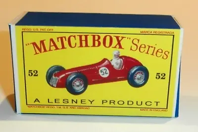 Matchbox Lesney No 52 Maserati - Red Empty Repro D Style Box • $7.26