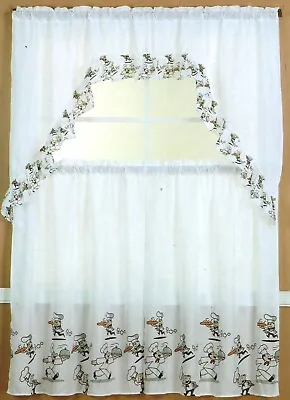 $10.99 • Buy 3 Piece Printed Kitchen Window Curtain Set Valance With 2 Panels 60 X36 