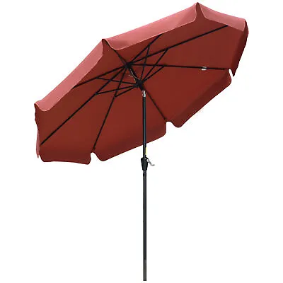 Outsunny 2.7m Patio Umbrella Garden Parasol With Ruffles 8 Ribs Wine Red • £43.99