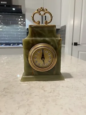 Tel Art Green Onyx Marble And Brass Clock Made In Italy. • $200