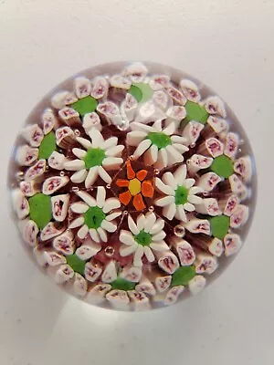 VTG Murano Millefiori Art Glass 3  Paperweight White Green Floral 20oz Desktop • $35